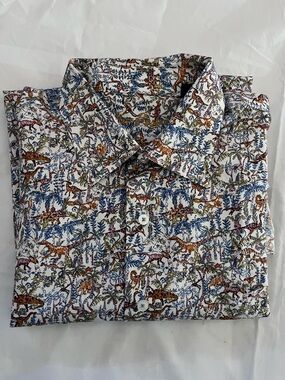 Alan Flusser White Button-Down Shirt with Multicolor Jungle Print
